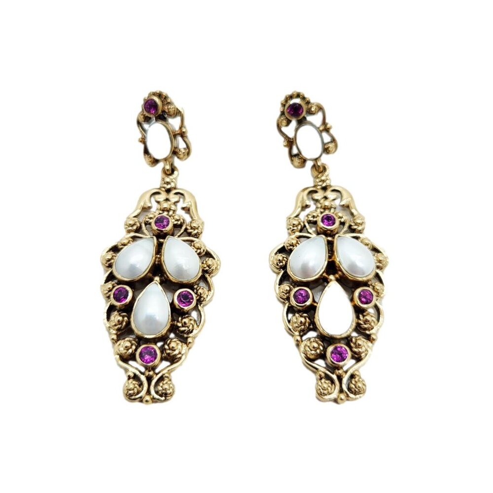 Nicky Butler Bronze Gemstone Freshwater Pearl Filigree Drop Earrings
